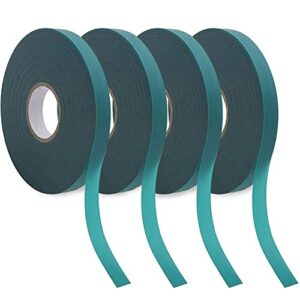 4 rolls stretch tie tape, 1/2 inch wide garden tie tape thick plant ribbon garden green vinyl stake for branches, flowers, plants, total 600 feet (0.5 inches)
