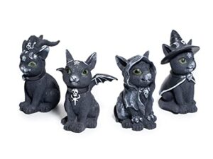 cats garden gnome witch adorable decorations – set of 4 – statues, fairy garden, cat lover gift idea, waterproof figurines indoor & outdoor lawn ornament funny decoration – cute gothic decor