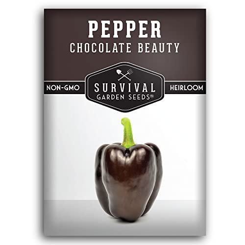 Survival Garden Seeds - Chocolate Beauty Pepper Seed for Planting - Packet with Instructions to Plant and Grow Beautiful Brown Bell Peppers in Your Home Vegetable Garden - Non-GMO Heirloom Variety