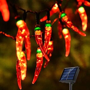 x-giftkey 23ft 50led solar red chili lights outdoor – garden solar decorative lights,christmas harvest lights – led solar red chili pepper string lights for porch wedding party holiday decor