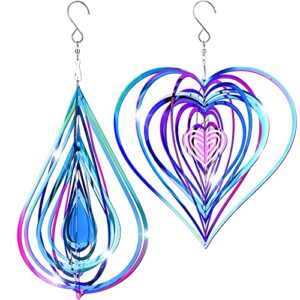 2 pieces wind spinner 3d wind sculptures flowing stainless steel mirrored patio wind chime garden decor for valentine garden decoration valentine’s day present (colorful)