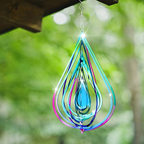 2 Pieces Wind Spinner 3D Wind Sculptures Flowing Stainless Steel Mirrored Patio Wind Chime Garden Decor for Valentine Garden Decoration Valentine's Day Present (Colorful)