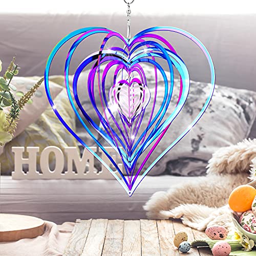 2 Pieces Wind Spinner 3D Wind Sculptures Flowing Stainless Steel Mirrored Patio Wind Chime Garden Decor for Valentine Garden Decoration Valentine's Day Present (Colorful)