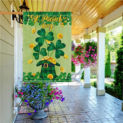 St Patricks Day Garden Flag, St Patricks Day Decorations, 28*40 inch St Patricks Day Flag with a Beautiful Shamrock Clover Pattern, Used to Decorate the Porch Courtyard Inside and Outside the House