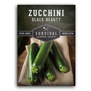 survival garden seeds – black beauty zucchini seed for planting – pack with instructions to plant and grow dark green zucchini in your home vegetable garden – non-gmo heirloom variety – 1 pack