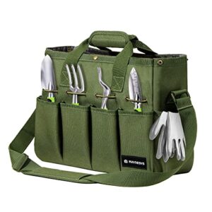 raynesys garden tote bag, gardening tool bag organizer with pockets & handle, 900d heavy duty garden storage bag with long adjustable shoulder strap for tools, green