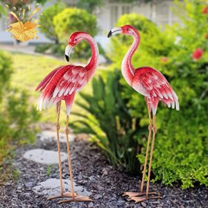 natelf pink flamingo yard decorations, metal garden statues and sculptures, standing bird lawn ornaments for patio backyard pond decorations…