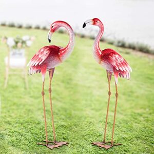 Natelf Pink Flamingo Yard Decorations, Metal Garden Statues and Sculptures, Standing Bird Lawn Ornaments for Patio Backyard Pond Decorations…