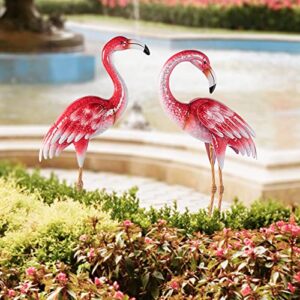 Natelf Pink Flamingo Yard Decorations, Metal Garden Statues and Sculptures, Standing Bird Lawn Ornaments for Patio Backyard Pond Decorations…