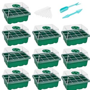 bonviee 10 packs seed starter tray seedling tray (12 cells per tray) humidity adjustable plant starter kit with dome and base greenhouse grow trays for seeds growing starting