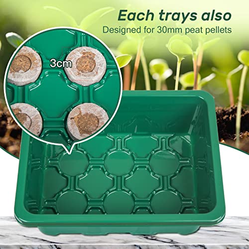 Bonviee 10 Packs Seed Starter Tray Seedling Tray (12 Cells Per Tray) Humidity Adjustable Plant Starter Kit with Dome and Base Greenhouse Grow Trays for Seeds Growing Starting