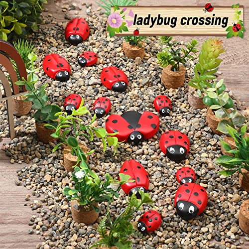 18 Pcs Small Ladybugs Stepping Stones Decor Ladybug Garden Yard Decorations Outdoor 4 Size Lively Ladybug Gifts Ornaments Lady Bugs Garden Decorations for Garden Outdoors Decorations Mom Gifts