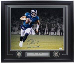 jalen hurts signed framed 16×20 philadelphia scramble photo hurts so good inscribed jsa