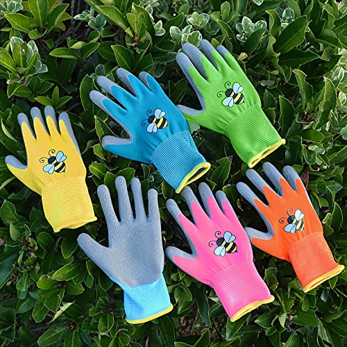 12 Pairs Kids Gardening Gloves Children Yard Work Glove Rubber Coated Garden Gloves for Girls Boys Toddlers Youth Outdoor (Large (Age 9-11))