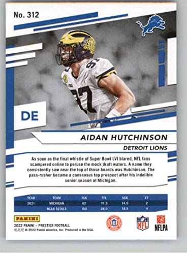 2022 Panini Prestige #312 Aidan Hutchinson RC Rookie Detroit Lions NFL Football Trading Card