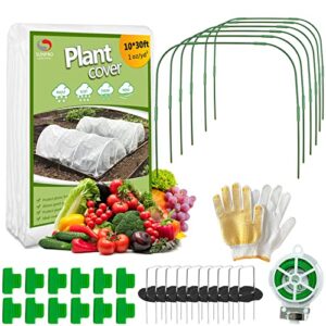 plant covers freeze protection kit,10 x 30ft frost cloth and 6pcs wide garden hoops 1oz/yd2 floating row cover with greenhouse hoops frost blanket for winter garden covers for raised beds with tools