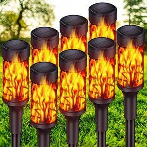 bonlion 8 pack solar outdoor lights, extra-bright solar torch lights with dancing flickering flames for outdoor garden decorations, waterproof yard decor holiday lights for pathway patio