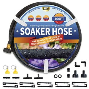 soaker hose 100 ft for garden beds, 1/2’’ diameter heavy duty soaker hoses 100 ft for garden beds to save 70% water, 100 ft drip soaker hose for vegetable beds (100 feet)