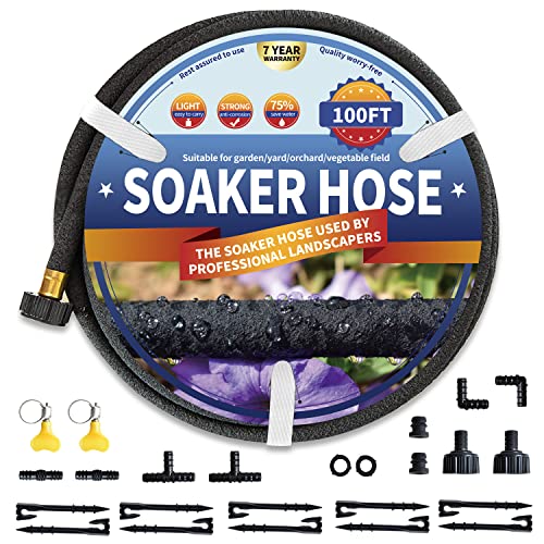 Soaker Hose 100 FT for Garden Beds, 1/2’’ Diameter Heavy Duty Soaker Hoses 100 FT for Garden Beds To Save 70% Water, 100 FT Drip Soaker Hose for Vegetable Beds (100 FEET)