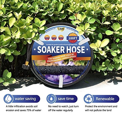 Soaker Hose 100 FT for Garden Beds, 1/2’’ Diameter Heavy Duty Soaker Hoses 100 FT for Garden Beds To Save 70% Water, 100 FT Drip Soaker Hose for Vegetable Beds (100 FEET)