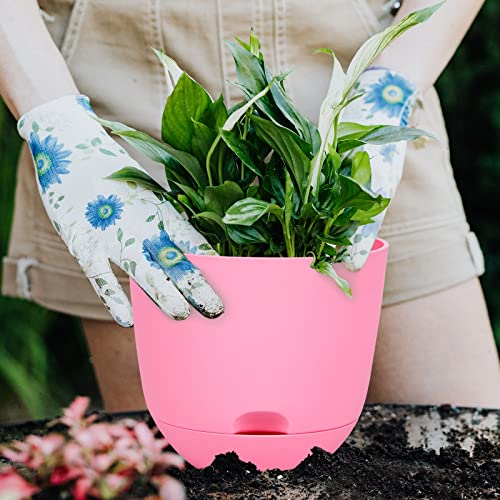 QCQHDU Plant Pots,3 Pack 8 inch Self Watering Planters High Drainage with Deep Saucer Reservoir for Indoor & Outdoor Garden Flowers Plant Pot-Pink…