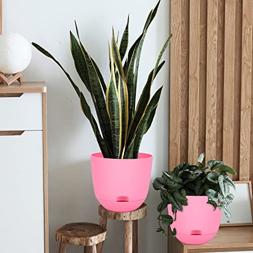 QCQHDU Plant Pots,3 Pack 8 inch Self Watering Planters High Drainage with Deep Saucer Reservoir for Indoor & Outdoor Garden Flowers Plant Pot-Pink…