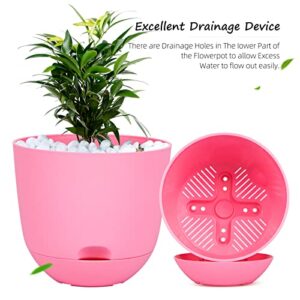 QCQHDU Plant Pots,3 Pack 8 inch Self Watering Planters High Drainage with Deep Saucer Reservoir for Indoor & Outdoor Garden Flowers Plant Pot-Pink…