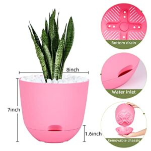 QCQHDU Plant Pots,3 Pack 8 inch Self Watering Planters High Drainage with Deep Saucer Reservoir for Indoor & Outdoor Garden Flowers Plant Pot-Pink…