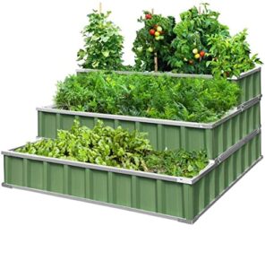 king bird 3 tiers raised garden bed dismountable frame galvanized steel metal patio garden elevated planter box 46’’x46’’x23.6’’ for growing vegetables flower (green)