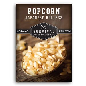 survival garden seeds – japanese hulless popcorn seed for planting – packet with instructions to plant and grow delicious kernel popcorn in your home vegetable garden – non-gmo heirloom variety