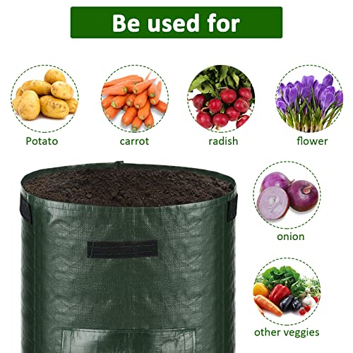 JJGoo Potato Grow Bags, 4 Pack 10 Gallon with Flap and Handles Planter Pots for Onion, Fruits, Tomato, Carrot - Green