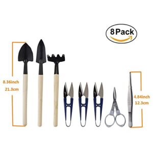 Bonsai Set 8 Pcs - Include Pruner,Fold Scissors,Mini Rake,Bud & Leaf Trimmer Set by ZELAR Made