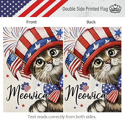 CROWNED BEAUTY 4th of July Patrioctic Cat Garden Flag 12x18 Inch Double Sided for Outside Memorial Day Welcome Blue Red Independence Day Yard Flag