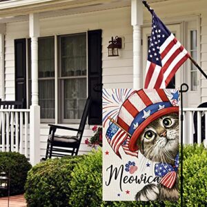 CROWNED BEAUTY 4th of July Patrioctic Cat Garden Flag 12x18 Inch Double Sided for Outside Memorial Day Welcome Blue Red Independence Day Yard Flag