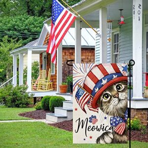 CROWNED BEAUTY 4th of July Patrioctic Cat Garden Flag 12x18 Inch Double Sided for Outside Memorial Day Welcome Blue Red Independence Day Yard Flag