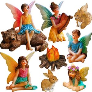mood lab fairy garden – miniature fairies figurines accessories – camping kit of 9 pcs – set for outdoor or house decor