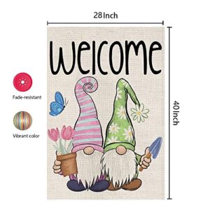 CROWNED BEAUTY Spring Garden Flag Gnomes Welcome 12×18 Inch Double Sided Vertical Outside Holiday Decor for Yard