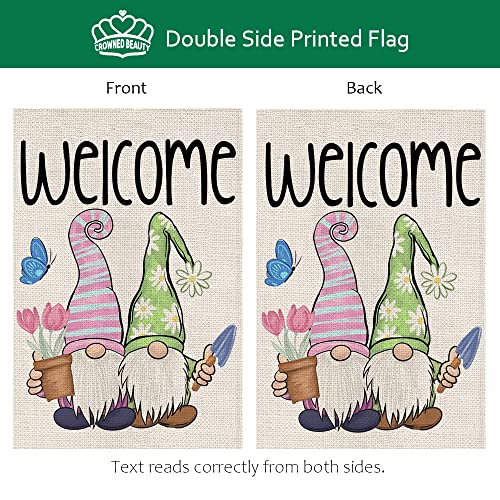CROWNED BEAUTY Spring Garden Flag Gnomes Welcome 12×18 Inch Double Sided Vertical Outside Holiday Decor for Yard