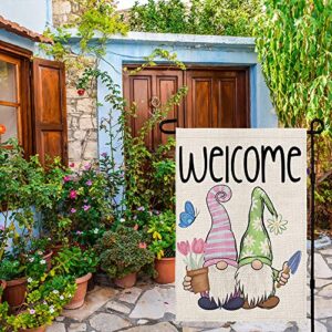 CROWNED BEAUTY Spring Garden Flag Gnomes Welcome 12×18 Inch Double Sided Vertical Outside Holiday Decor for Yard