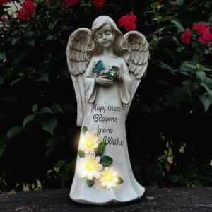 mootka angel outdoor garden decor statues, angel garden figurines outdoor decoration with solar led lights for patio, yard, porch, outdoor decor lawn ornament and gifts for women