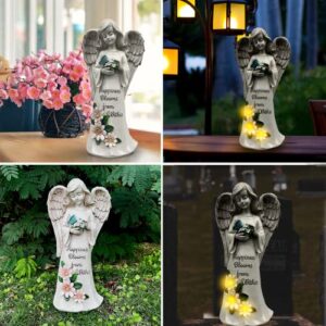 MOOTKA Angel Outdoor Garden Decor Statues, Angel Garden Figurines Outdoor Decoration with Solar LED Lights for Patio, Yard, Porch, Outdoor Decor Lawn Ornament and Gifts for Women