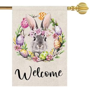 DmHirmg Easter Garden Flag,Double Sided Burlap Garden Flag,Easter Bunny Wreath Decorative House Flag Vertical Yard Sign for Home Party Yard Outdoor Decoration,Yard Dcorations