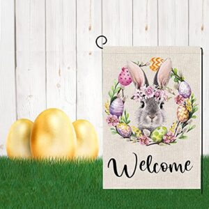 DmHirmg Easter Garden Flag,Double Sided Burlap Garden Flag,Easter Bunny Wreath Decorative House Flag Vertical Yard Sign for Home Party Yard Outdoor Decoration,Yard Dcorations