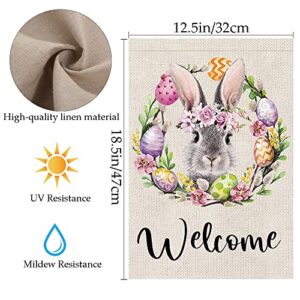 DmHirmg Easter Garden Flag,Double Sided Burlap Garden Flag,Easter Bunny Wreath Decorative House Flag Vertical Yard Sign for Home Party Yard Outdoor Decoration,Yard Dcorations