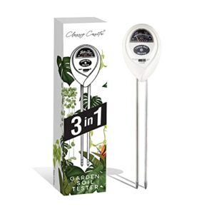 classy casita 3-in-1 garden soil tester- three way plant soil test kit to measure soil moisture, ph-value, and sunlight, indoor and outdoor measuring tool for house, garden, lawn,& farm, white.