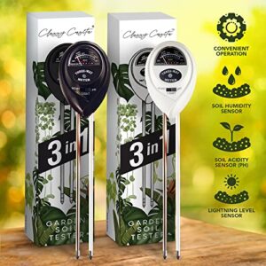 Classy Casita 3-in-1 Garden Soil Tester- Three Way Plant Soil Test Kit to Measure Soil Moisture, pH-Value, and Sunlight, Indoor and Outdoor Measuring Tool for House, Garden, Lawn,& Farm, White.