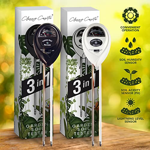 Classy Casita 3-in-1 Garden Soil Tester- Three Way Plant Soil Test Kit to Measure Soil Moisture, pH-Value, and Sunlight, Indoor and Outdoor Measuring Tool for House, Garden, Lawn,& Farm, White.