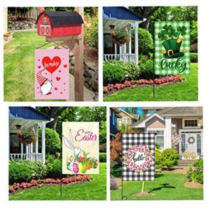 Yileqi Seasonal Garden Flags Set of 12 Double Sided Easter Spring Garden Flag, Small Yard Flag for Holiday Outdoor Decorations 12.5x18 Inch, with Free Anti-Wind Clip and Stopper