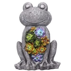tastyhome garden statues frog figurine – solar powered garden decor for outside, garden sculpture and statues for patio lawn yard decor, decorative outdoor statues with 6 lights
