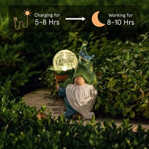 LA JOLIE MUSE Garden Gnome Statue - 10.7'' Resin Gnome Figurine Carrying Magic Orb with Solar LED Lights, Outdoor Decorations for Patio Yard Lawn Porch, Ornament
